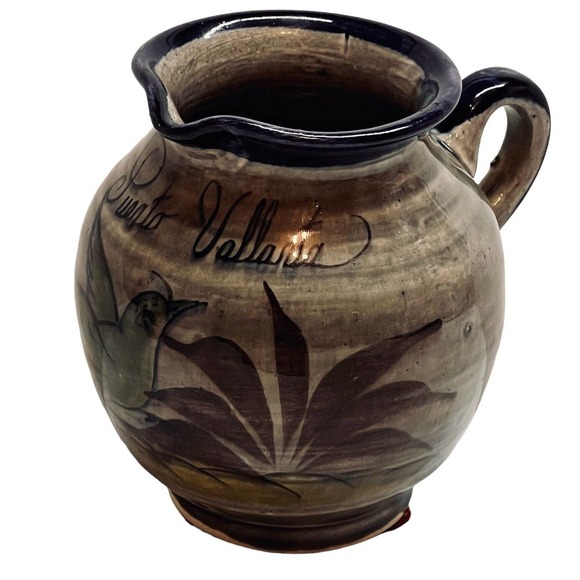 Mexican Folk Tonala Pottery art puerto vallarta vase creamer pitcher Bird - Picture 3 of 9